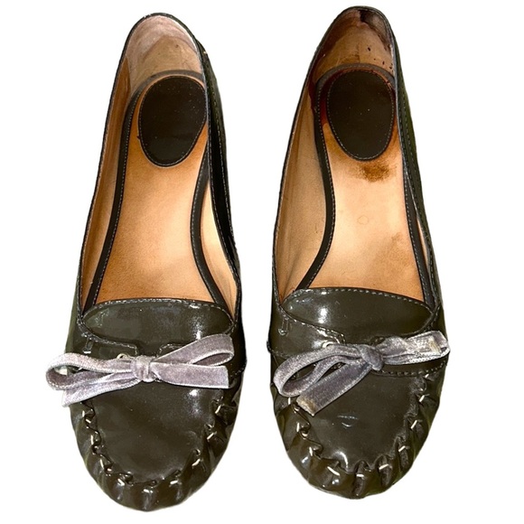 Kate Spade Lacey Olive Green Patent Leather Velvet Bow Ballet Flats Loafers  9.5 - Picture 5 of 14